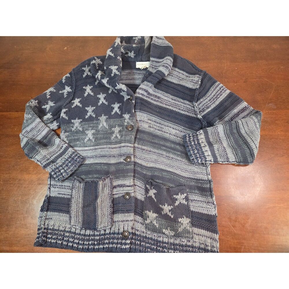 Ralph Lauren Denim & Supply XL Star Stripe Knit Shawl Cardigan Sweater Blue Gray